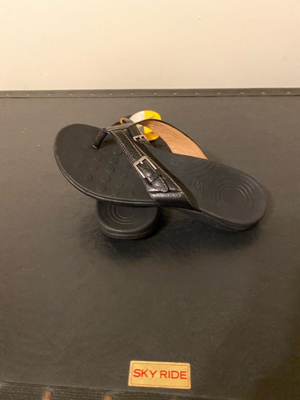 Dr. Andrew Weil Clam & Clarity Black Leather Women's Thong Sandals with Buckle - Picture 4 of 13